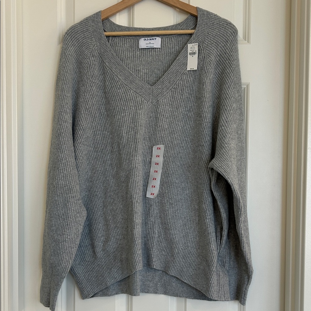 Old Navy NWT Gray Ribbed V-Neck Drop Shoulder Sweater Size 2X Cozy